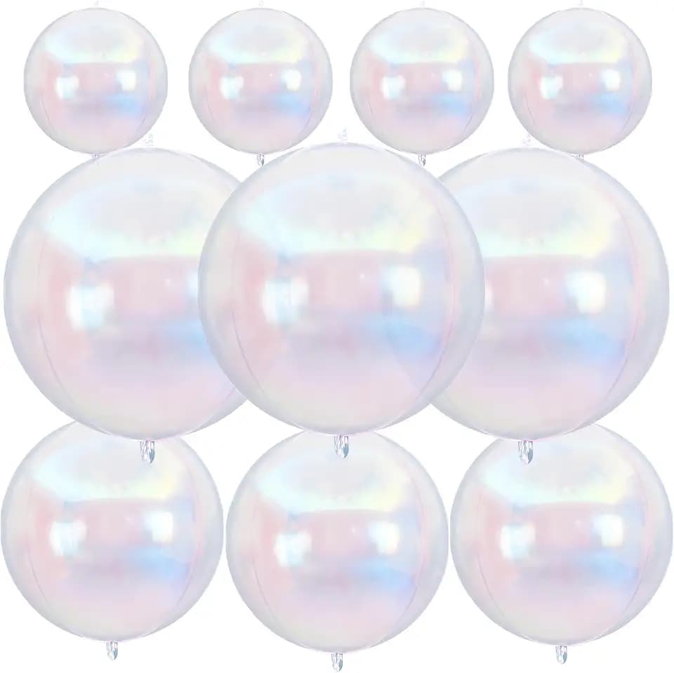 10Pcs Iridescent Round Foil Balloons 22" 18" 10" 4D Helium Clear Balloon
