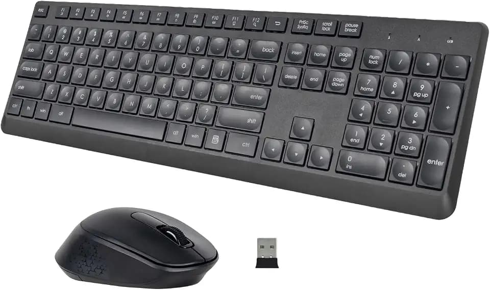 HUO JI Silent Wireless Keyboard and Mouse Combo, Quiet and Soft,Thin, Black