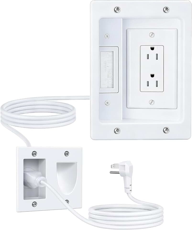 FORGING MOUNT in-Wall Cable Management Kit or Power & Low Voltage Cords, Cord Hider for Wall Mount TV with AC Outlets, Includes 6ft Extension Cord, Drill Templates