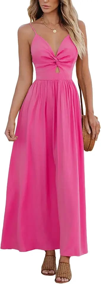 CUPSHE Women's V Neck Twisted Pleated Cutout Backless Formal Maxi Dress