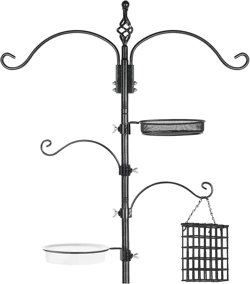 Bird Feeder Pole Wild Bird Feeder Hanging Kit Planter, 83 Inch Bird Feeding Station Kit with 5 Prongs Base Hummingbird Feeder Stand Hook for Outside