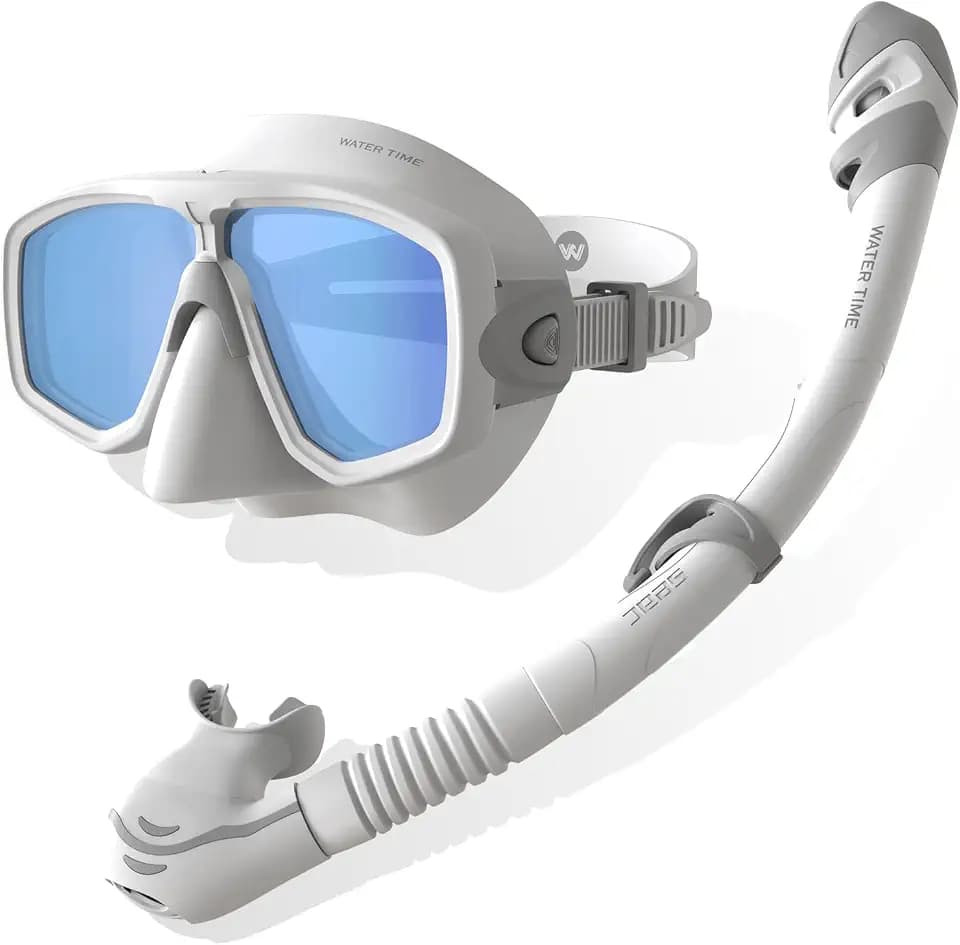 WATERTIME Snorkel Set for Adults, Dry-Top Tube and Panoramic Dive Mask