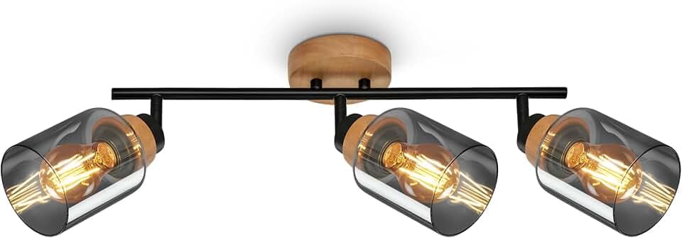 BRILONER – Deckenlampe, Deckenleuchte, Lampe, Rauchglas, Schwenkbar, Wohnzimmerlampe, Schlafzimmerlampe, Küchenlampe, Schwarz-Holz