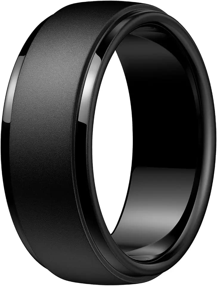 Egnaro Men's Silicone Rings, Classic Black Step Edge Rubber band, 10mm Wide