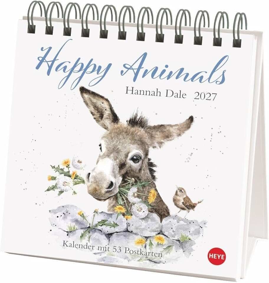 Hannah Dale: Happy Animals Premium-Postkartenkalender 2027: Die schönen Tierzeichnungen der britischen Künstlerin in einem kleinen Kalender zum Aufstellen. Wochenkalender mit 53 Postkarten