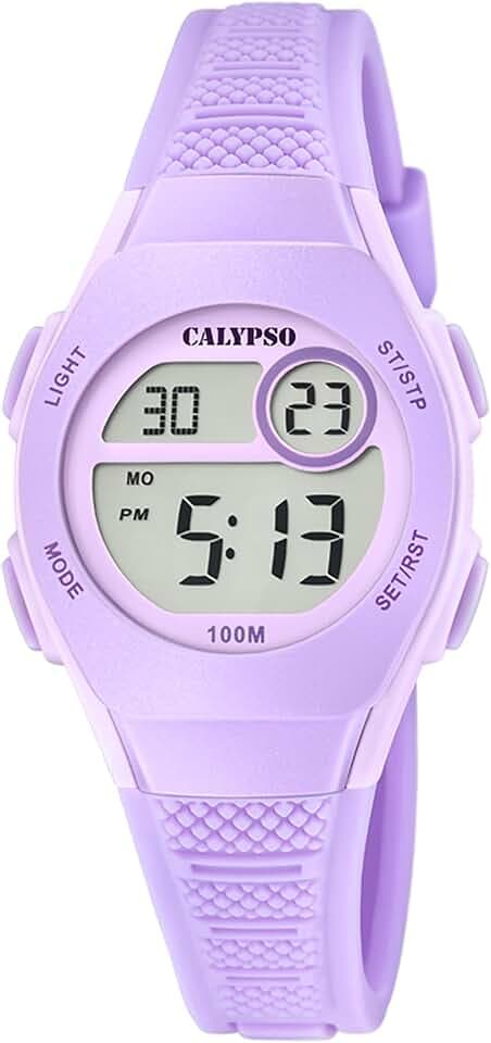 Calypso Kinderuhr Digital - Kautschuk Violett - Wasserdicht 10 ATM - Datum & Kalender Chronograph Doppelte Zeitzone Licht Alarm 12/24h - Junior Collection - K5831/4