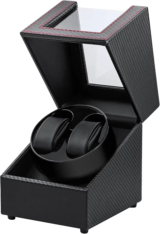 Mcbazel Watch Winder for Automatic Watches, Double Automatic Watch Winder Box with Quiet Japan-made Motor, 2 Slots Watch Display Storage Rotation Wrist watch Box (Black Carbon Fiber Leather)