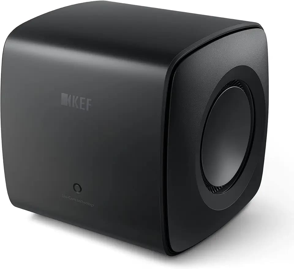 KEF KC62 Subwoofer (Black) - Compact Sealed Powered Home Audio Subwoofer with Dual 6.5" Force-Cancelling Drivers, 1000W