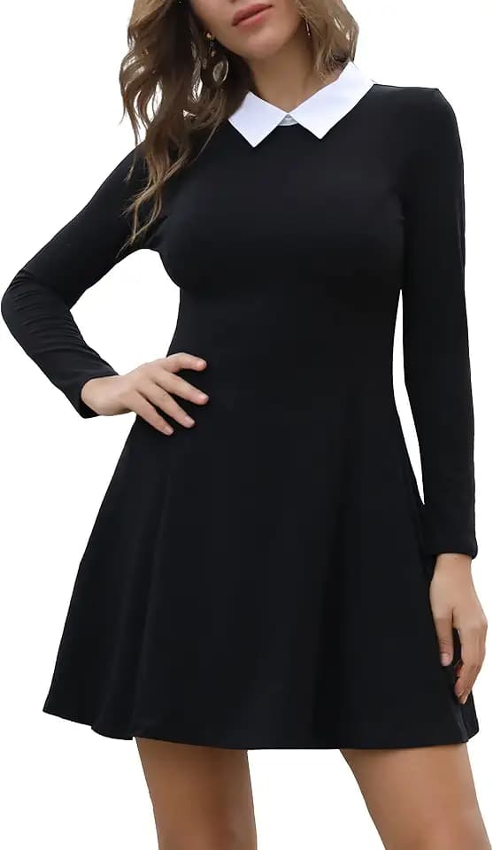 Aphratti Women's Long Sleeve Peter Pan Collar Casual Fall Goth Dress