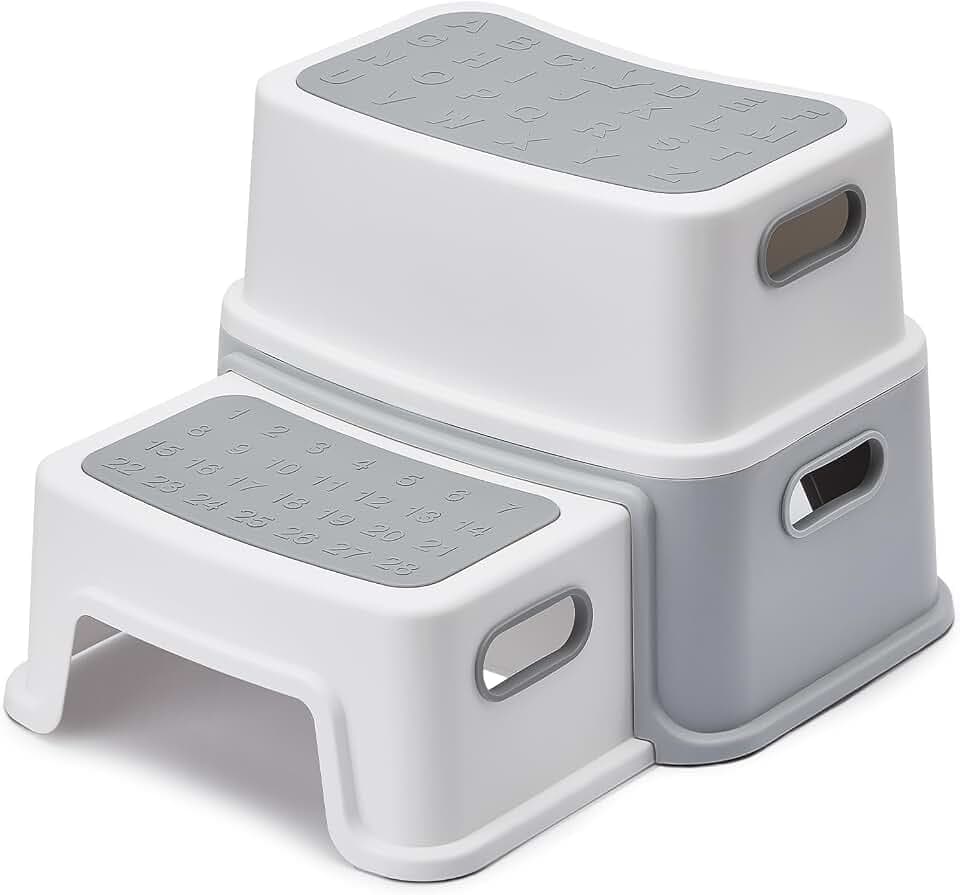 HOUSE DAY Tritthocker Kinder 2 Stufen(hoch 25cm)-Sichere Tritthocker mit Anti Rutsch Füßen für Badezimmer,Toilette Hocker Anti Kipp Tritthocker