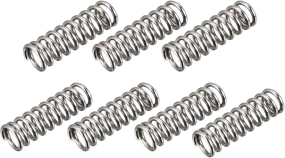 sourcing map 7Stk. Mikro Druckfeder Federstahl Zugfeder 1,2mm Drahtdmr. 8mm Außendmr. 25mm freie Länge silbern