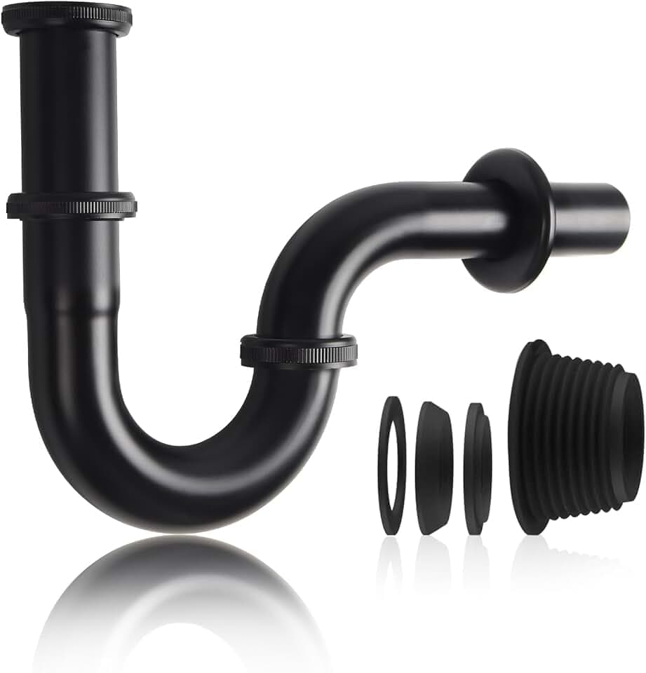 Siphon Waschbecken - Universal Syphon Badezimmer Waschbecken 1 1/4" x 32 mm, Edelstahl Abflussrohr für Bad und Küchenspüle (Schwarz-28cm)