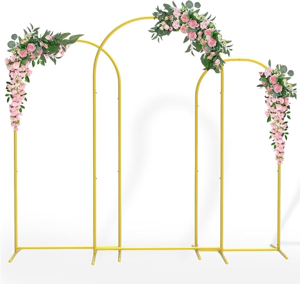 Semoprus Metal Arch Backdrop Stand, Gold Arch Backdrop Stand Set of 3 (7.2 ft, 6.6 ft, 6 ft), Wedding Arch Frame, Balloon Backdrop Stand for Ceremony Birthday Party Baby Shower Graduation Decoration