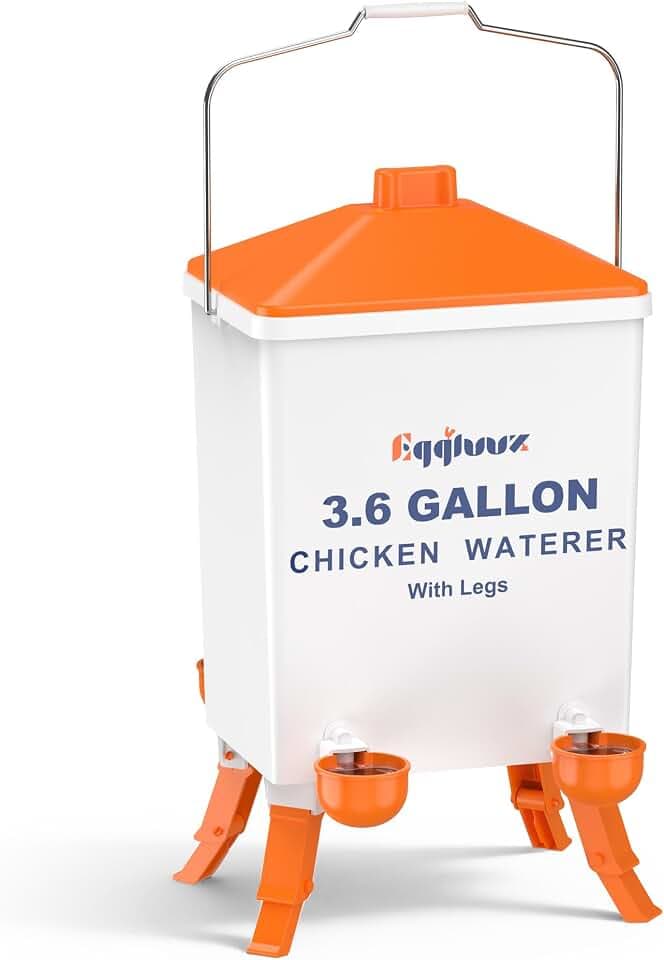 Eggluuz 3.6 Gallons Chicken Waterer Bucket with Water Cups, Adjustable Legs and Anti-Roost Cone