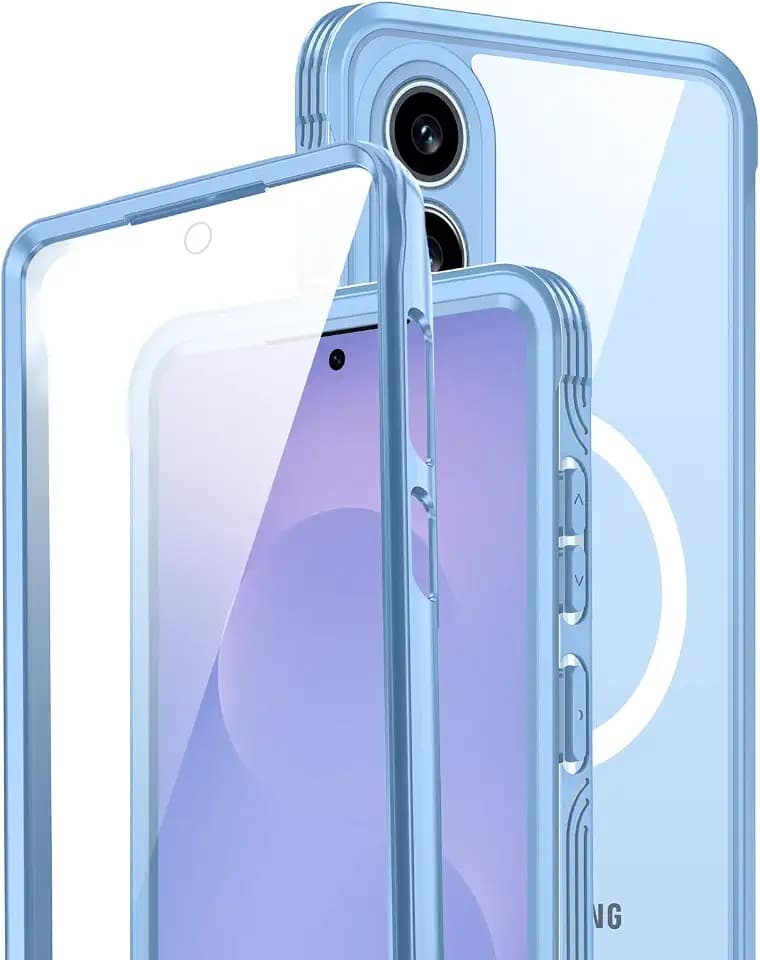 Miimall Strong Magnet for Samsung Galaxy S25 Edge Phone Case,[Built-in Glass Screen Protector][Compatible with Magsafe][Military Shockproof Dropproof]Full Body Funda para Samsung S25 Edge, Blue/Clear