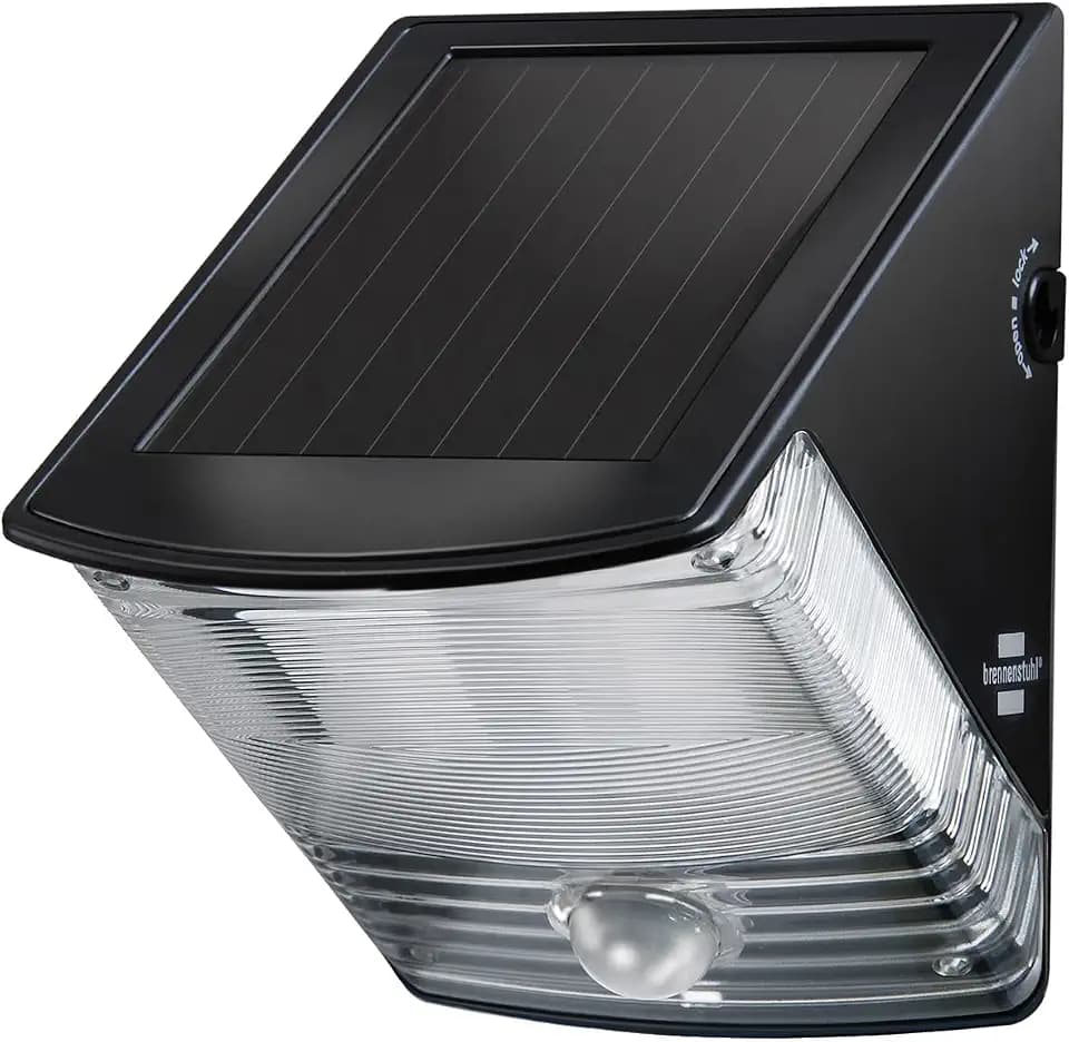 Brennenstuhl LED Solarlampe mit Bewegungsmelder/Außenleuchte mit integriertem Solarpanel und Infrarot Bewegungssensor (LED Strahler IP44, inklusive 3 aufladbarer und austauschbarer Akkus) schwarz