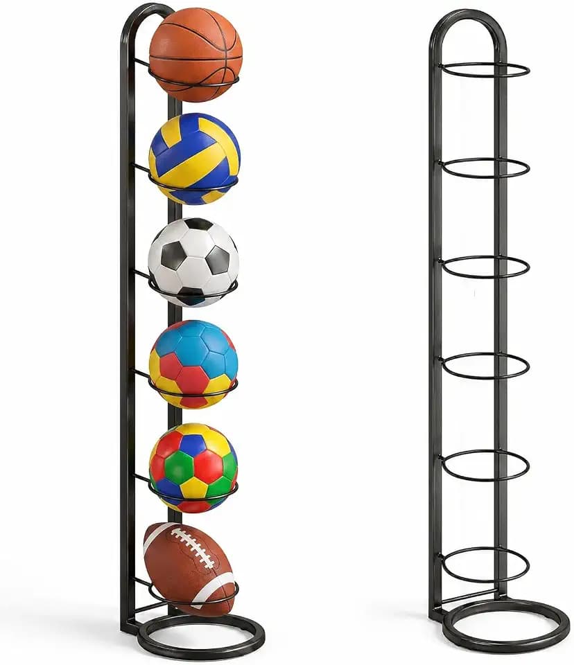 6 Stufiger Ballständer, Ballhalter aus Metall Ball Aufbewahrung, Vertical Ballregal Football Ständer, Stehend Ballaufbewahrungsregal Basketball Ball Storage Rack Sportgeräte Organizer