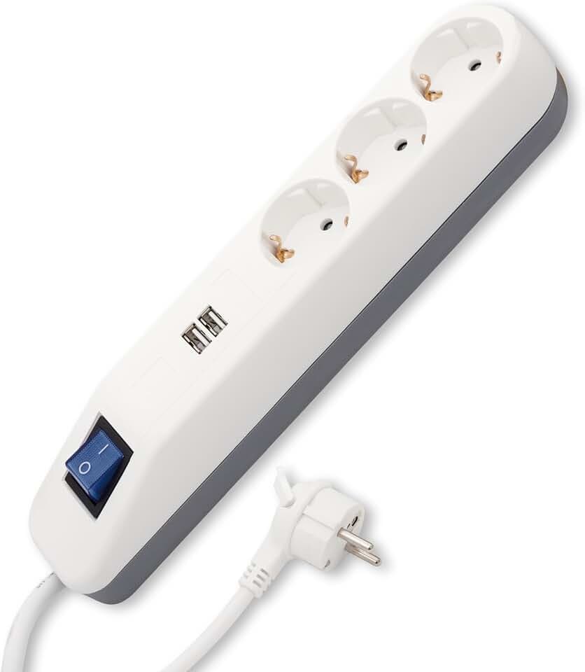 REV Steckerleiste Ice - 3-Fach mit 2X USB, 3680W, 1,4m, weiß