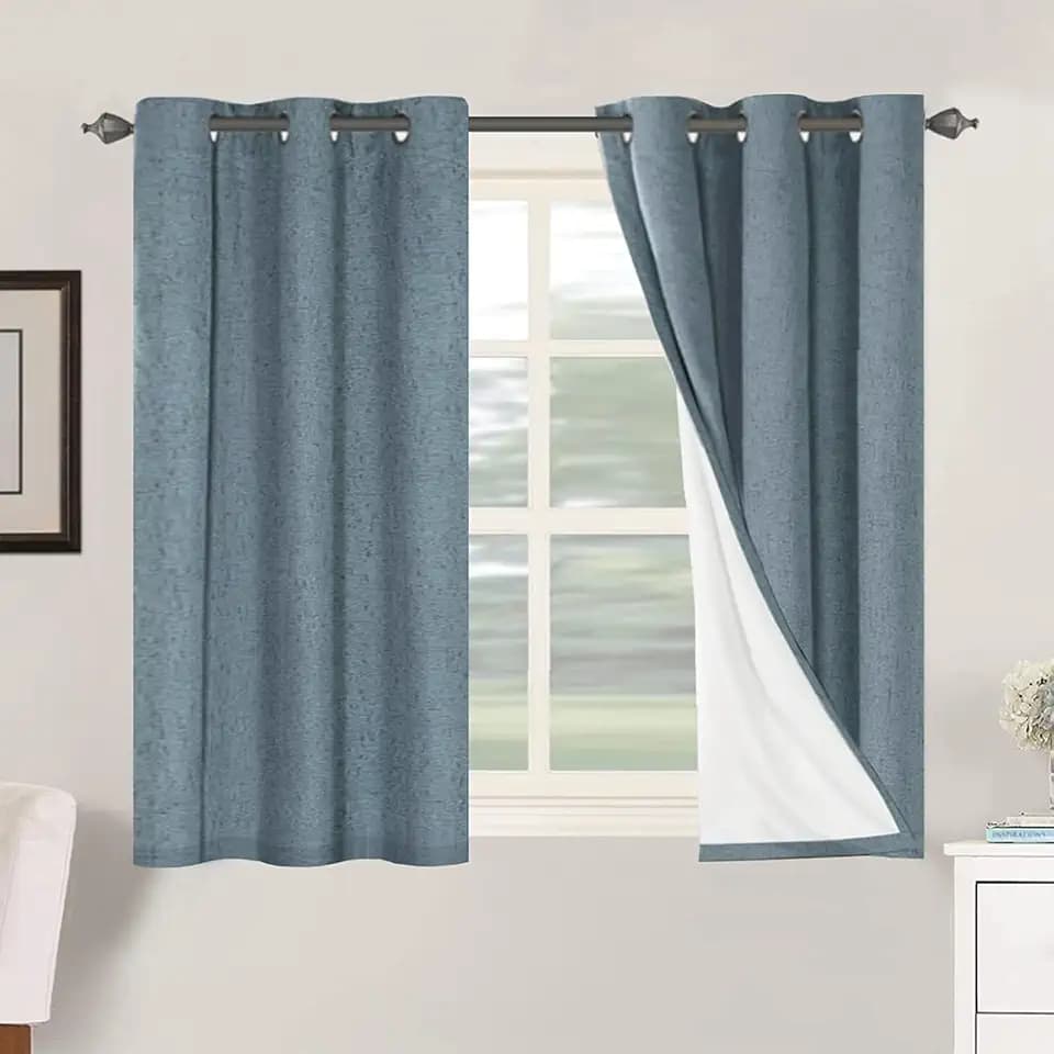 H.VERSAILTEX 100% Blackout Linen Curtains 45" L 2 Panels Stone Blue