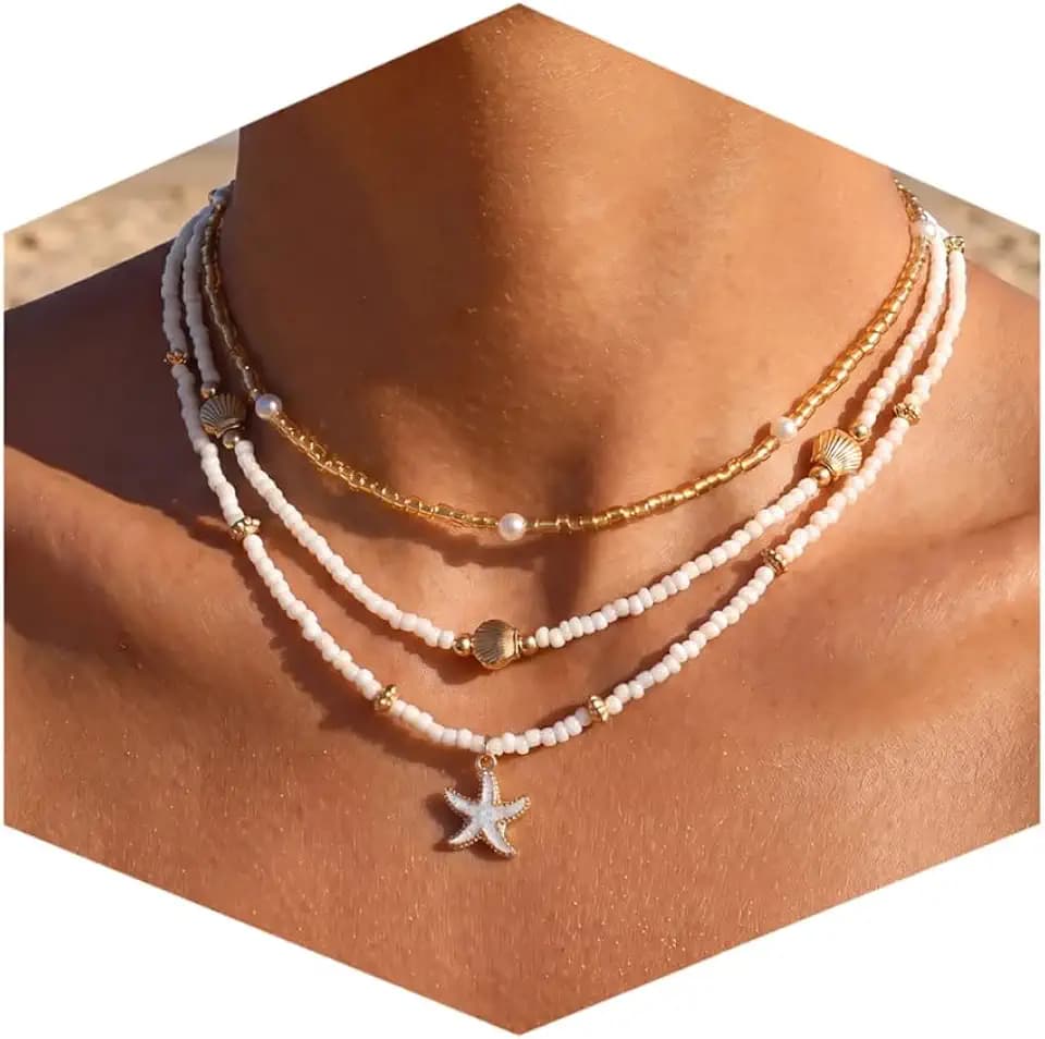 Nackiy Shell Starfish Necklace for Women, Boho Beach Vacation Jewelry