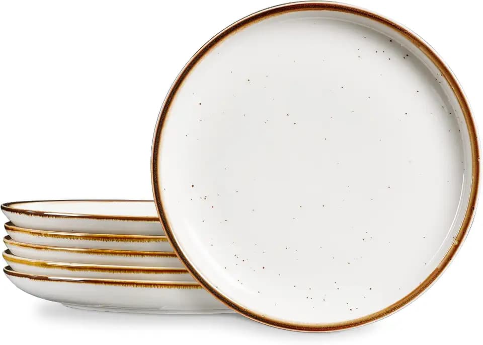ONEMORE Speiseteller, Salatteller, Geschirrset für 6 Personen, 21,6 cm, Porzellan-Tellerset, spülmaschinen- und mikrowellengeeignet, in Cremeweiß