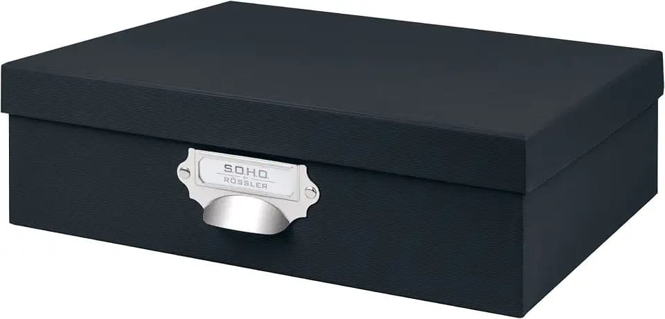 Rössler SOHO Aufbewahrungsbox mit Deckel A4 | Aufbewahrungsbox aus Papier | Bad Organizer | Organizer Küche | Organizer Schminke | Boxen Aufbewahrung | 34 x 26 x 10 cm | 1 Stück | Farbe: Schwarz