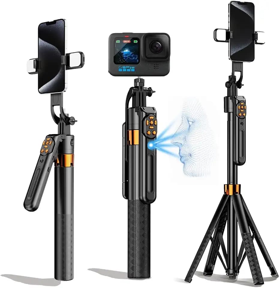 71" Auto Face Tracking Selfie Stick Tripod 360°Rotation Extendable Phone Tripod Stand for Selfies,Video Recording for iPhone,Camera Applied to TIK Tok (Black)
