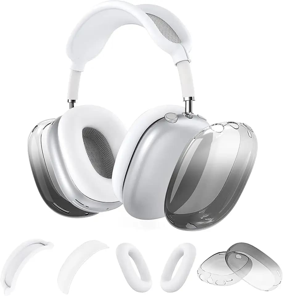 4 in 1 Silicone Case for AirPods Max Headphones (2024/2020), Clear Gradient Soft TPU Ear Cups/Ear Pad Cover/Headband Cover Transparent Accessories Case Protector for Airpods Max (White)