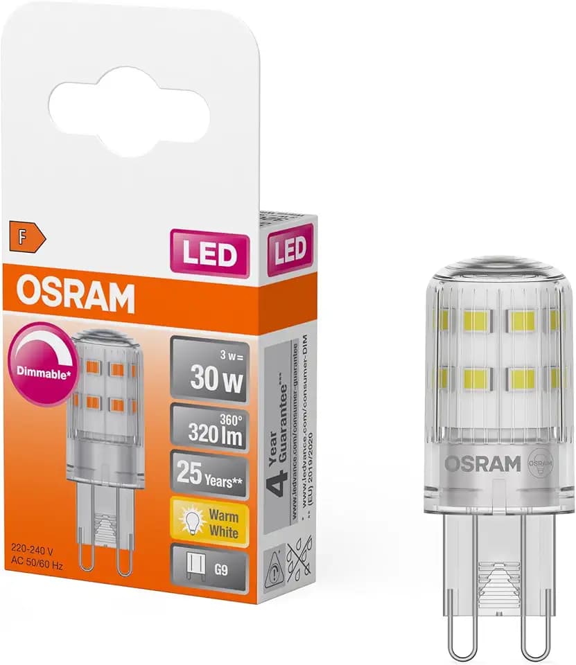 Osram Dimmbare LED PIN Lampe mit G9 Sockel, Warmweiss (2700K), 350 Lumen, klares Glas, Single-Pack