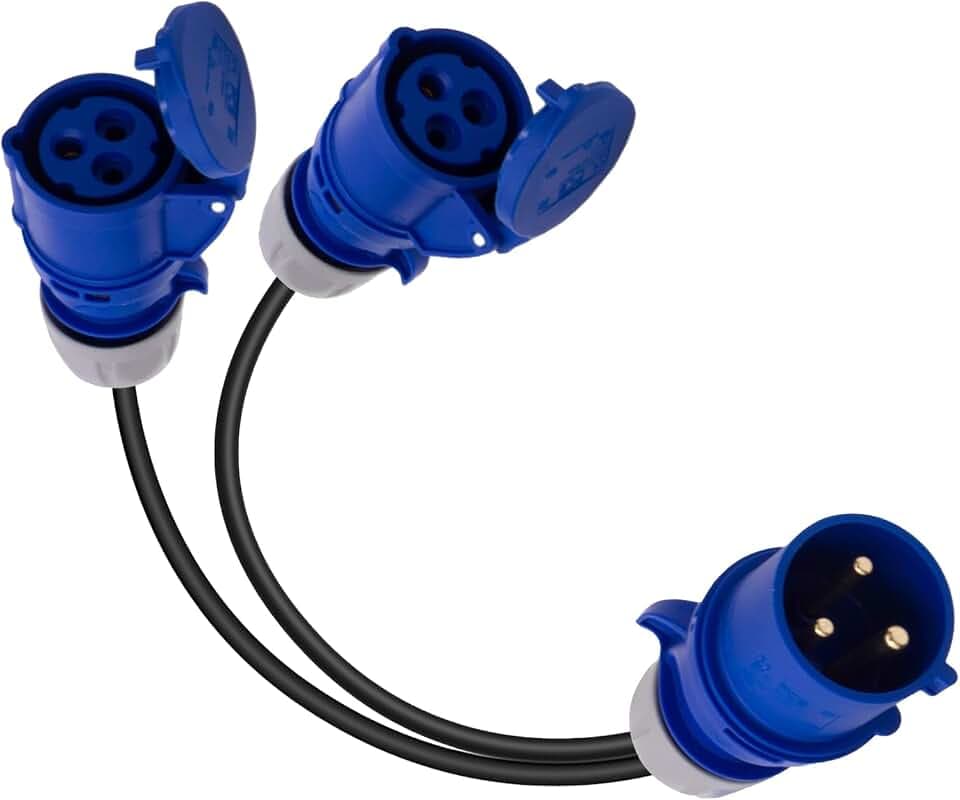 32A Stecker auf 2 x 16A Steckdosen, 2-Wege Power Splitter Verteiler Generator Caravan Adapter Anschlussstecker mit Anschlusskabel IP44