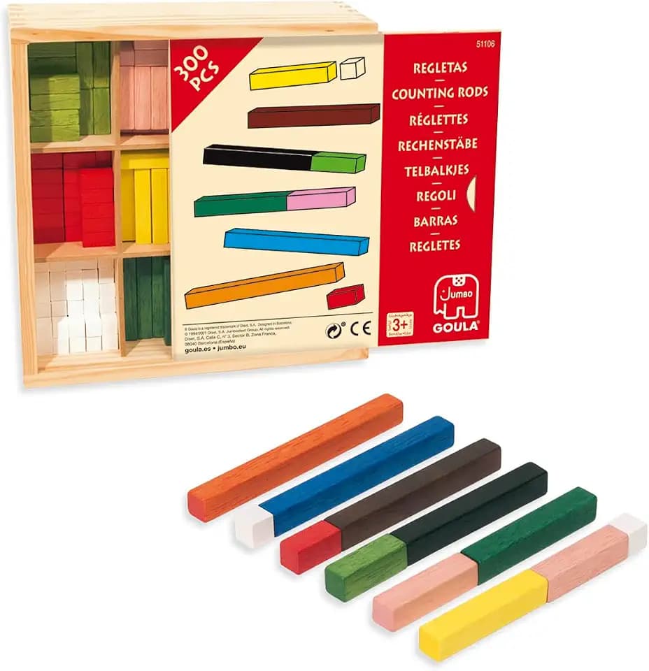 Goula D51106 - Rechenstäbe 10 x 10 Spiel in der Holzbox, Sortiert