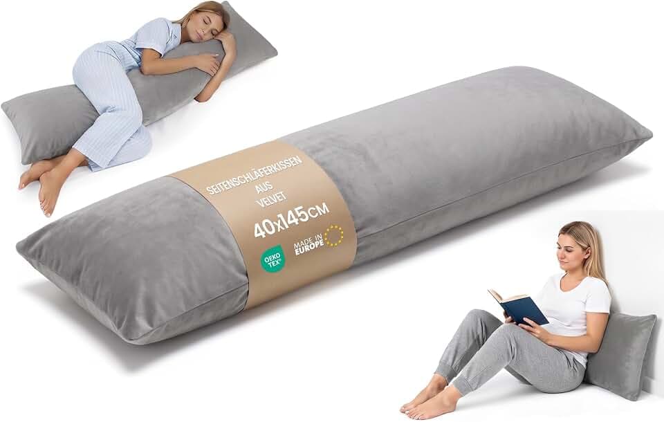 Seitenschläferkissen 40x145 cm ergonomisch Velvet mit abnehmbarem Bezug