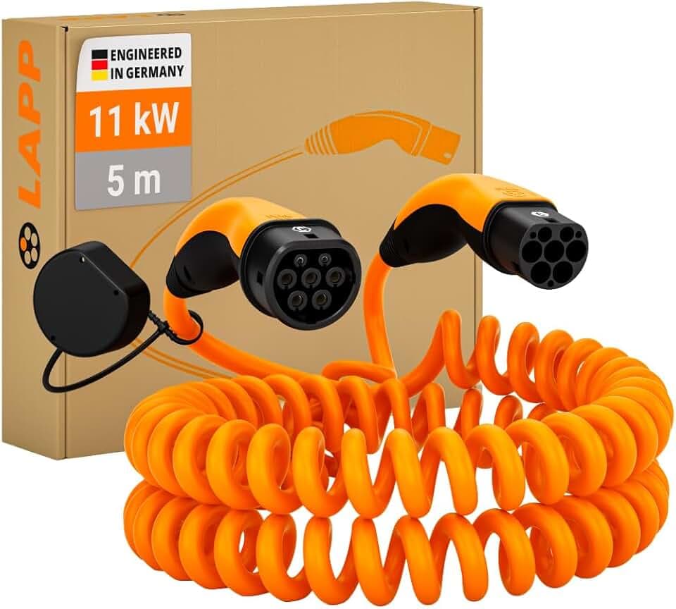 Lapp Mobility Typ 2 Ladekabel 11 KW/Spiralkabel / 20 A / 3-Phasig/E-Auto Ladekabel/Mode 3 / 5m