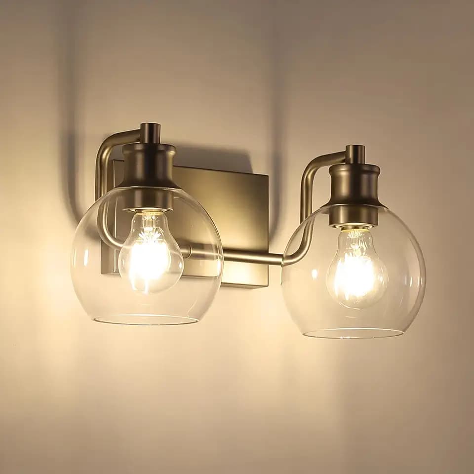 Tipace Bathroom Vanity Light,2 Light Brushed Nickel Vanity Lights with Clear Glass Shade,Modern Wall Sconces,Bathroom Lighting Fixtures Over Mirror for Living Room(Exclude Bulb)