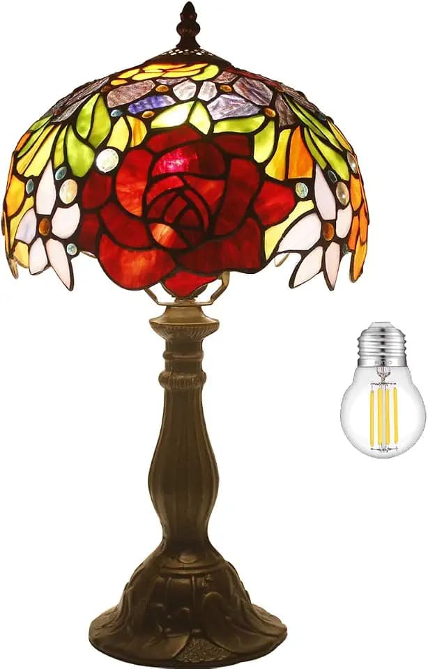 WERFACTORY Tiffany Style Table Lamp Stained Glass Bedside Lamp 18 Inch Tall