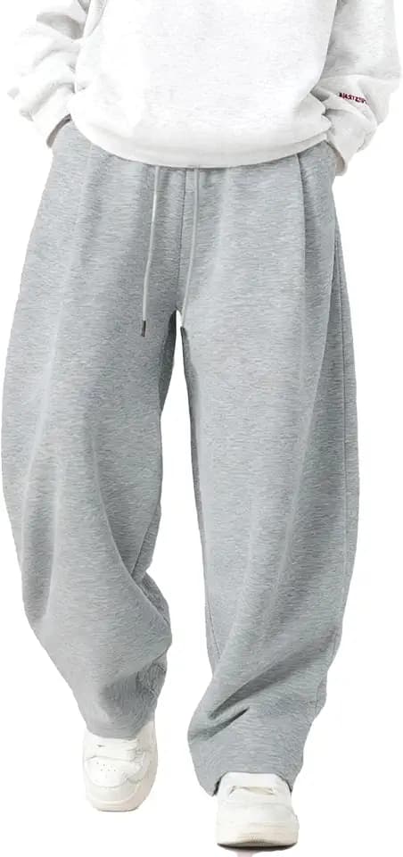Mens Baggy Sweatpants Wide Leg Casual Elastic Waist Drawstring Athletic Loose Jogger Fall Sweat Pants with Pockets