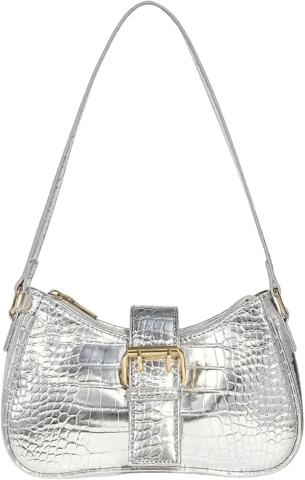 GORGLITTER Women's PU Leather Shoulder Bag Metallic Buckle Trendy Handbags