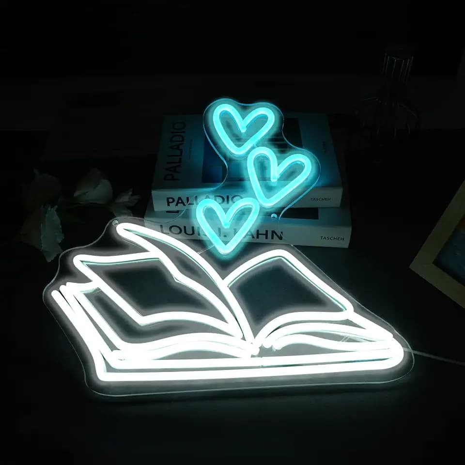 Reading Book Neon Sign, Reading Corner Library Book Lover Wall Decor