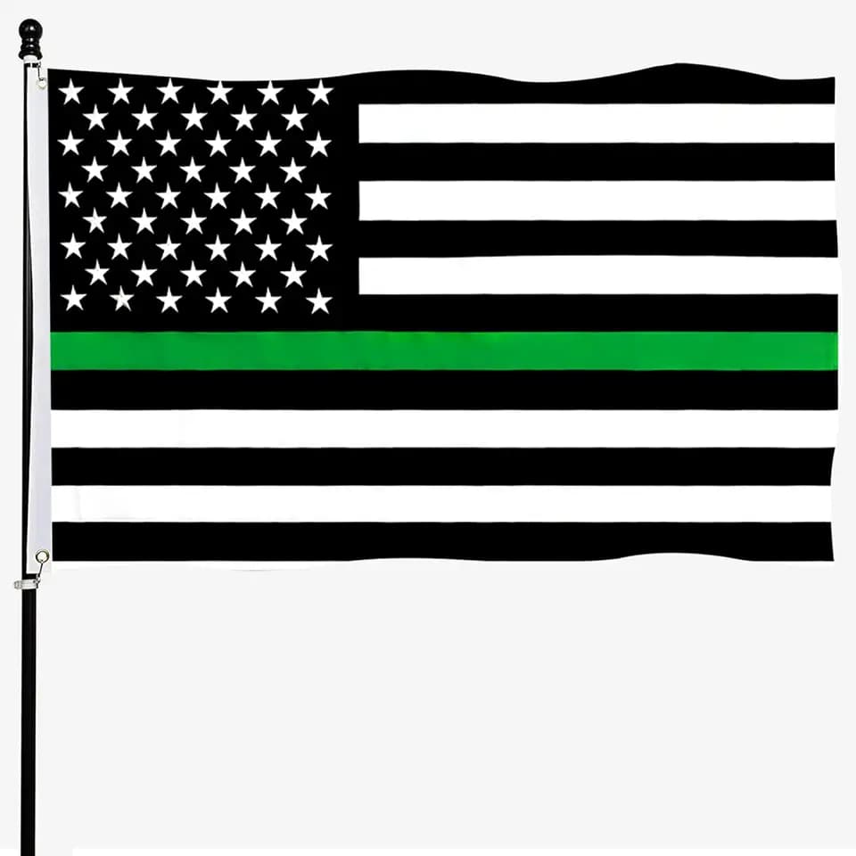 tnpun Thin Green Line Flag 3x5 Embroidered Heavy Duty American Flags with Green Stripe Vivid Color for Law Enforcement Federal Agents Border Patrol, 2 Brass Grommets 4 Rows of Stitches