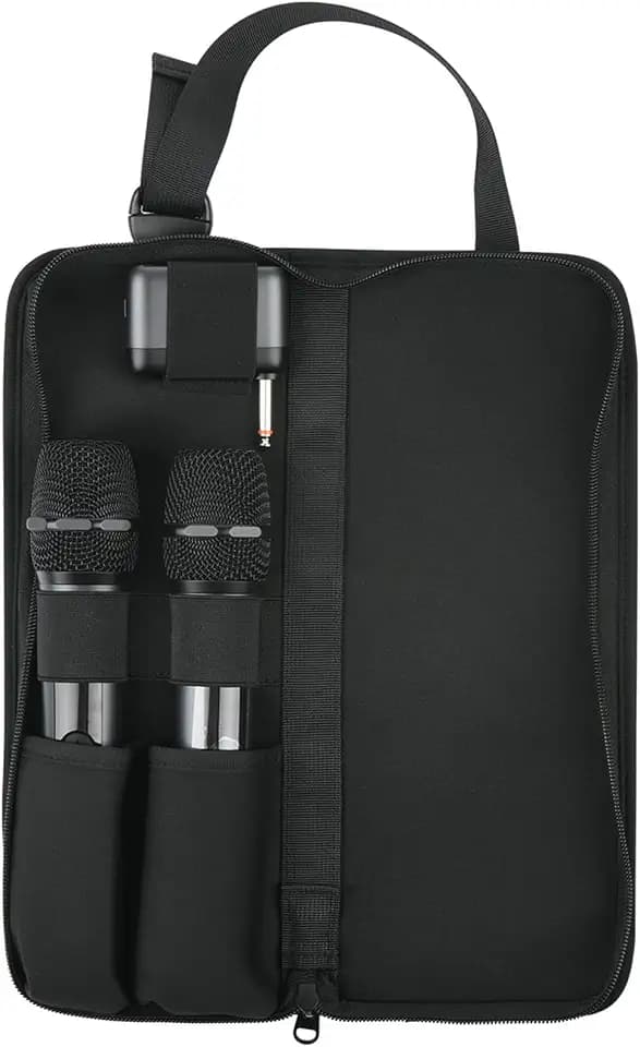 Dual Wireless Microphone Case Portable Storage Bag, Travel Carrying Case Protective Cover Handle Bag Organizer for JBL Wireless Microphone and Most Wireless Handheld Dual Microphones System