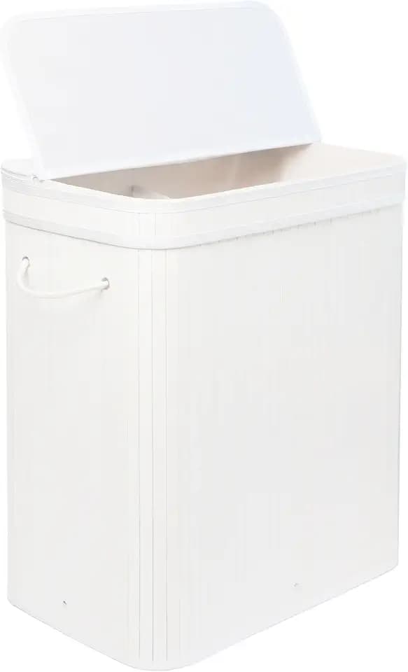 Relaxdays Wäschekorb mit Deckel, Bambus, 100 l, 2 Innenfächer, weiß