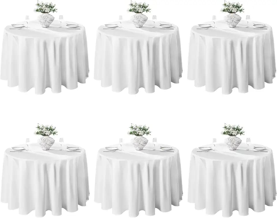 VidaFete Classic Series 6 Pack 70inch Round Polyester Table Cloth, White