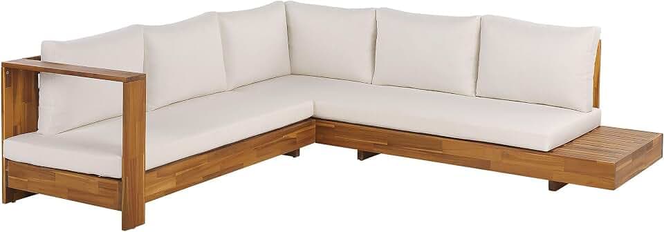 Beliani Lounge Set zertifiziertes Akazienholz braun rechtsseitig mit Auflagen cremeweiß Marettimo
