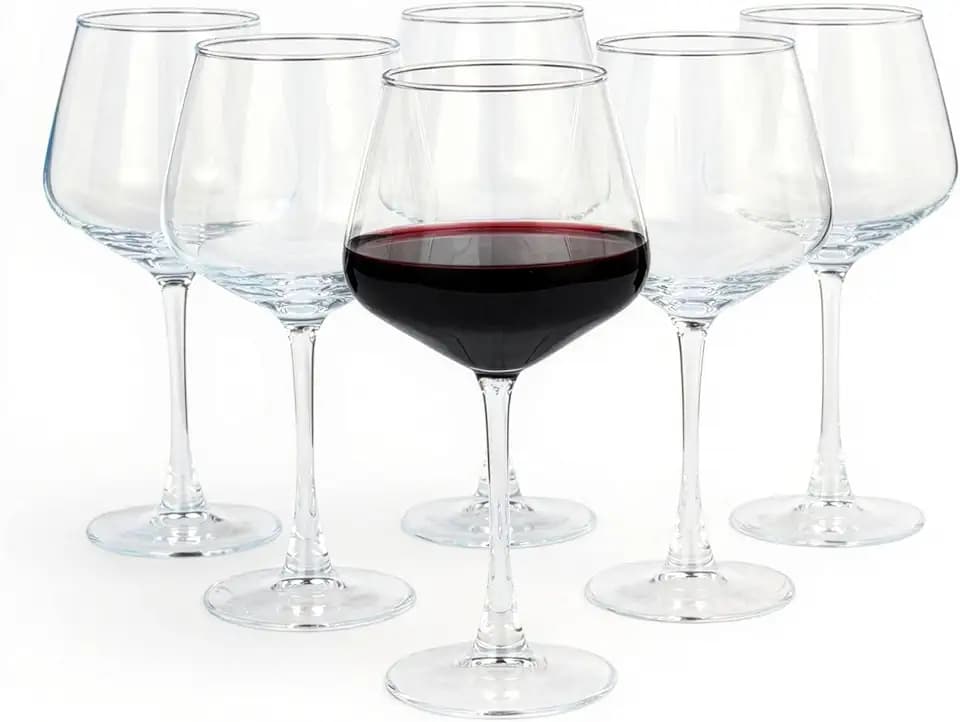 Amazon Basics Stiel-Rotweingläser, 6-Teiliges Set, 592ml, Spülmaschinenfest