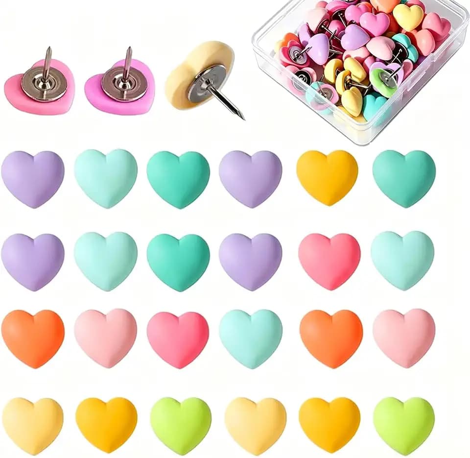 30Pcs Cute Push Pins Decorative Thumb Tacks, Bulletin Board Tacks, Cork Board Thumb Tacks for Classroom Home Office Decor,10 Colors (Colorful-Love)