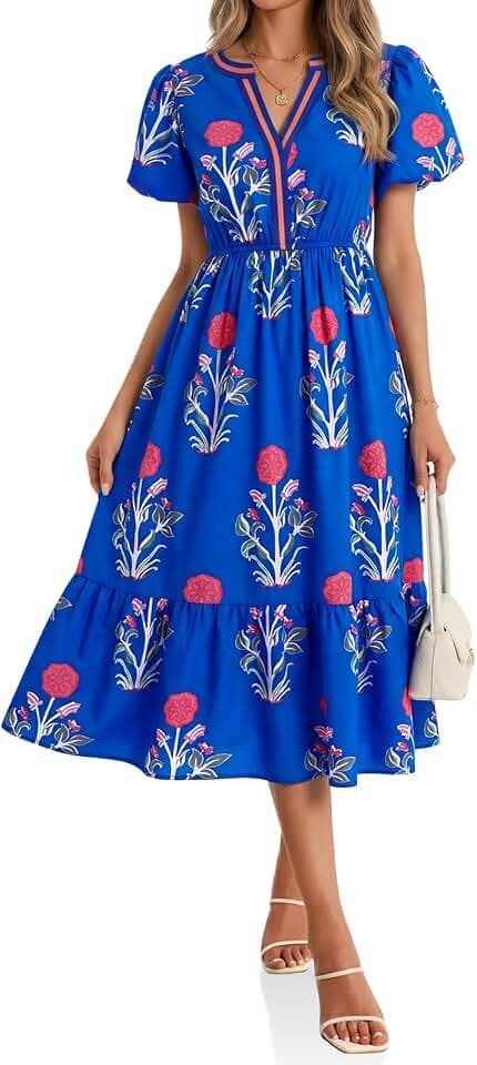 Cicy Bell Womens Summer Floral Print Maxi Dress V Neck Beach Boho Dresses