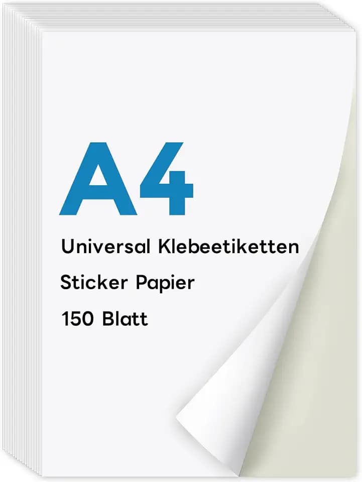 KTRIO A4 Sticker Papier zum Bedrucken 150 Blatt, Super selbstklebend