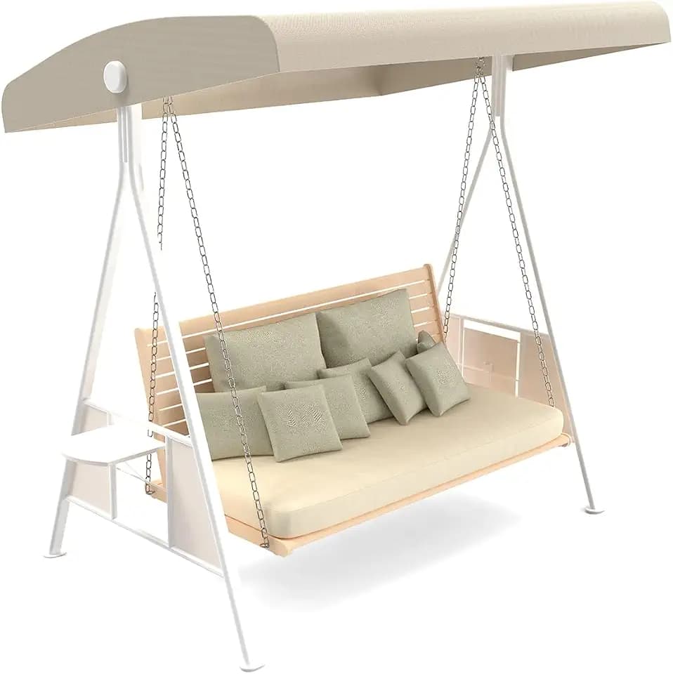 Outdoor Swing Canopy Replacement Top Cover, Universal Patio Swing Covers 3 Seater, Waterproof Replacement Canopy Outdoor Furniture Cover for Garden Patio Porch Hammock (Beige, 55.9"L x 47"W x 7-9"H)