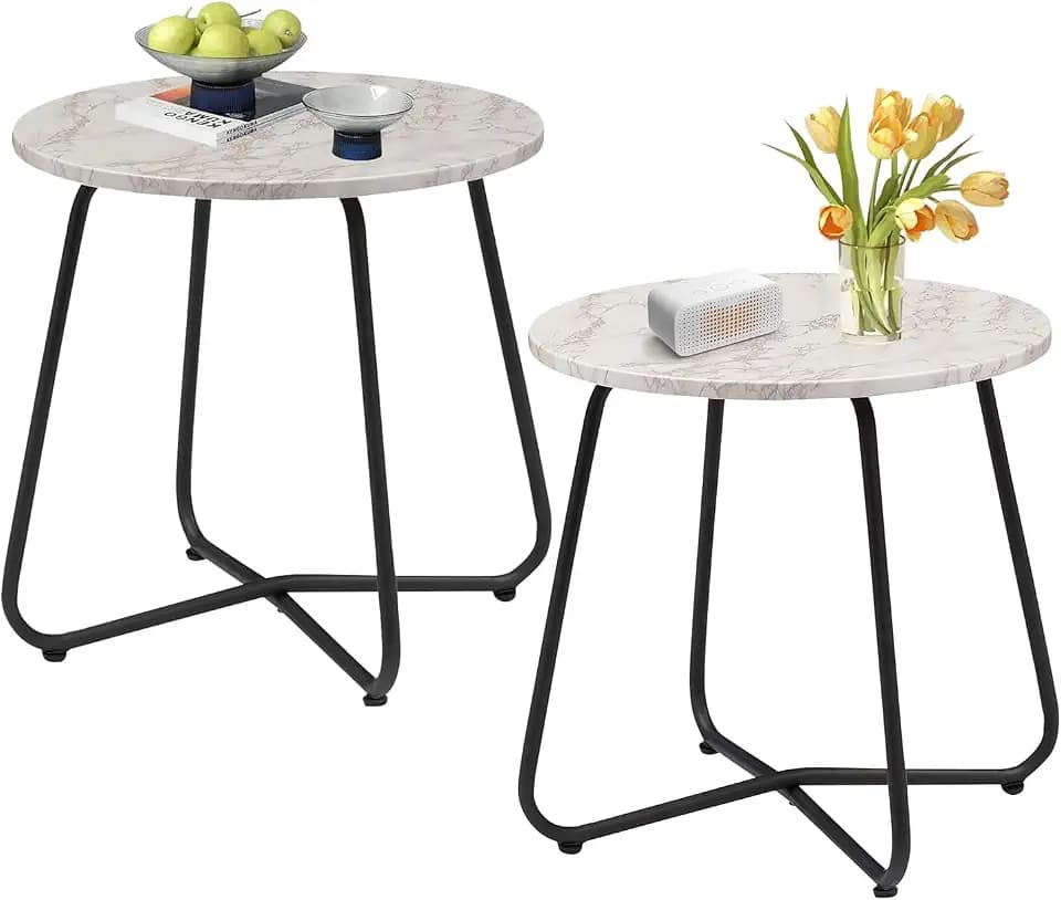 VECELO 17.7 inch Small Round Outdoor Side Table,Patio End Table,Waterproof Wood Table with Weather Resistant Steel Adjustable Feet for Living Room Bedroom Garden Yard Balcony Porch Poolside