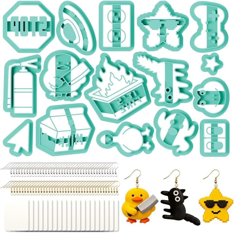 16Pcs Fun Novelty Shapes Polymer Clay Cutters Set, Clay Earrings Cutters Polymer Jewelry Cutter for Earrings Making DIY Craft Supplies